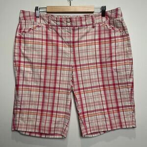 Tommy Hilfiger Women’s Bermuda Shorts Plaid‎ Size 16 Pink Orange Preppy
